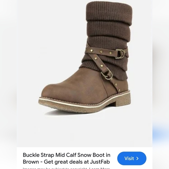JustFab Shoes - Brown Knit Cuff Boots with Buckle Detail BY: Justfab